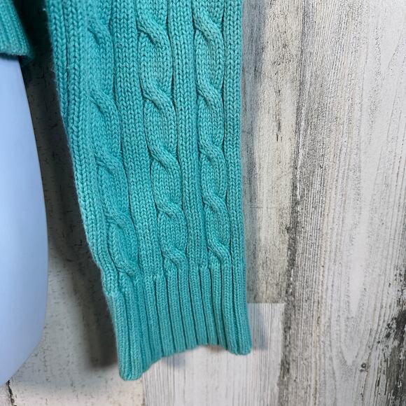 VTG Lilly Pulitzer Teal Cable Knit Sweater M | 100% Cotton | Palm Logo - Picture 5 of 7